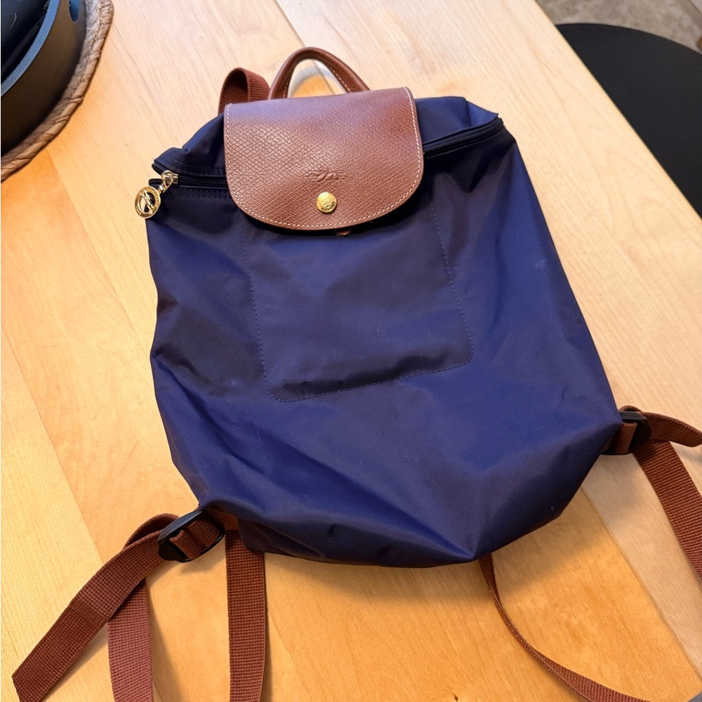 SOLD. Longchamp Dark Purple and Brown Bag